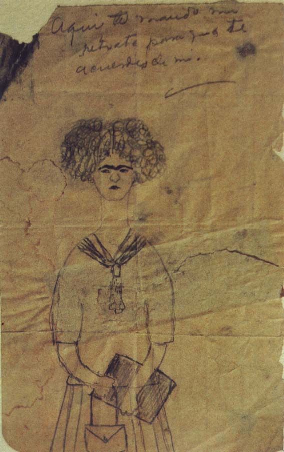 In her earliest documented self-portrait,drawn for a schoolmate in 1922